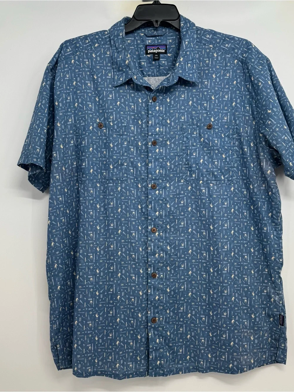 Patagonia Back Step Shirt Men XXL Blue Hemp/ Organic Cotton Short Sleeve - Picture 2 of 10